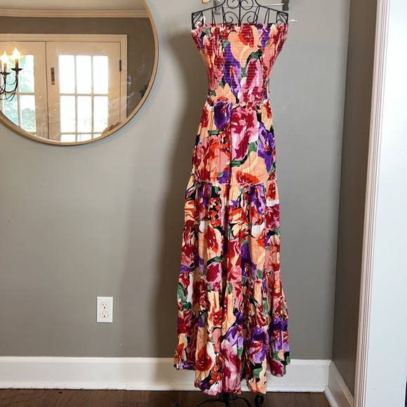 Abel The Label Floral Strapless Maxi Dress – Smocked Bodice Size M - Picture 3 of 5